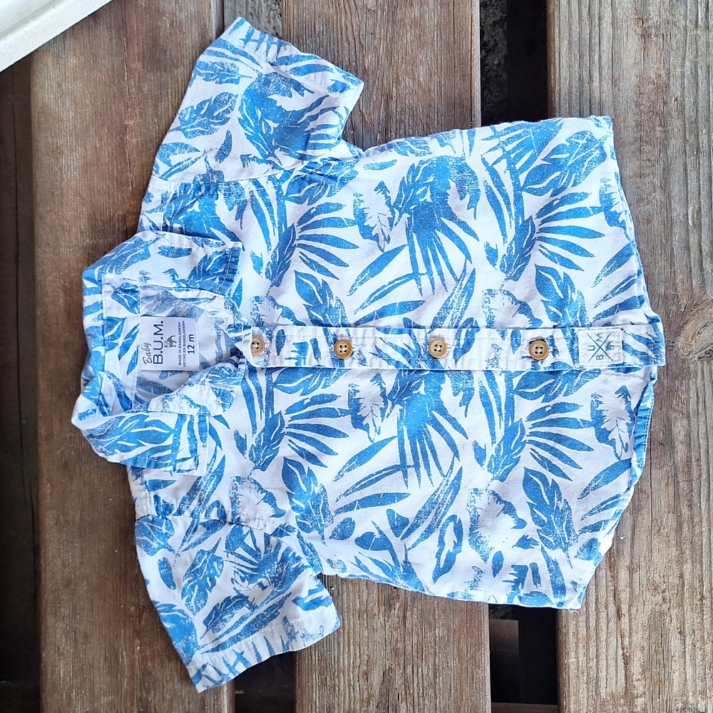 BaBy Boy Button Down Shirt, 12m, Blue & White
